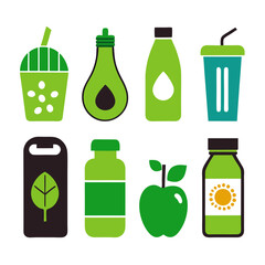 Healthy drink icon set with flat design style elements