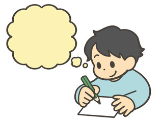 考えながら紙に書く子供