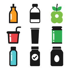 Collection of drink and food containers simple graphic style