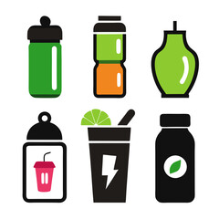 Vibrant assorted beverage icons for health and fitness concepts