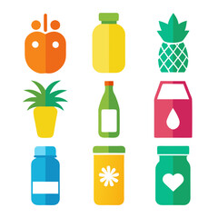 Collection of colorful flat design fruit and product icons