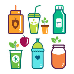 Colorful Flat Design Set of Healthy Drinks and Food