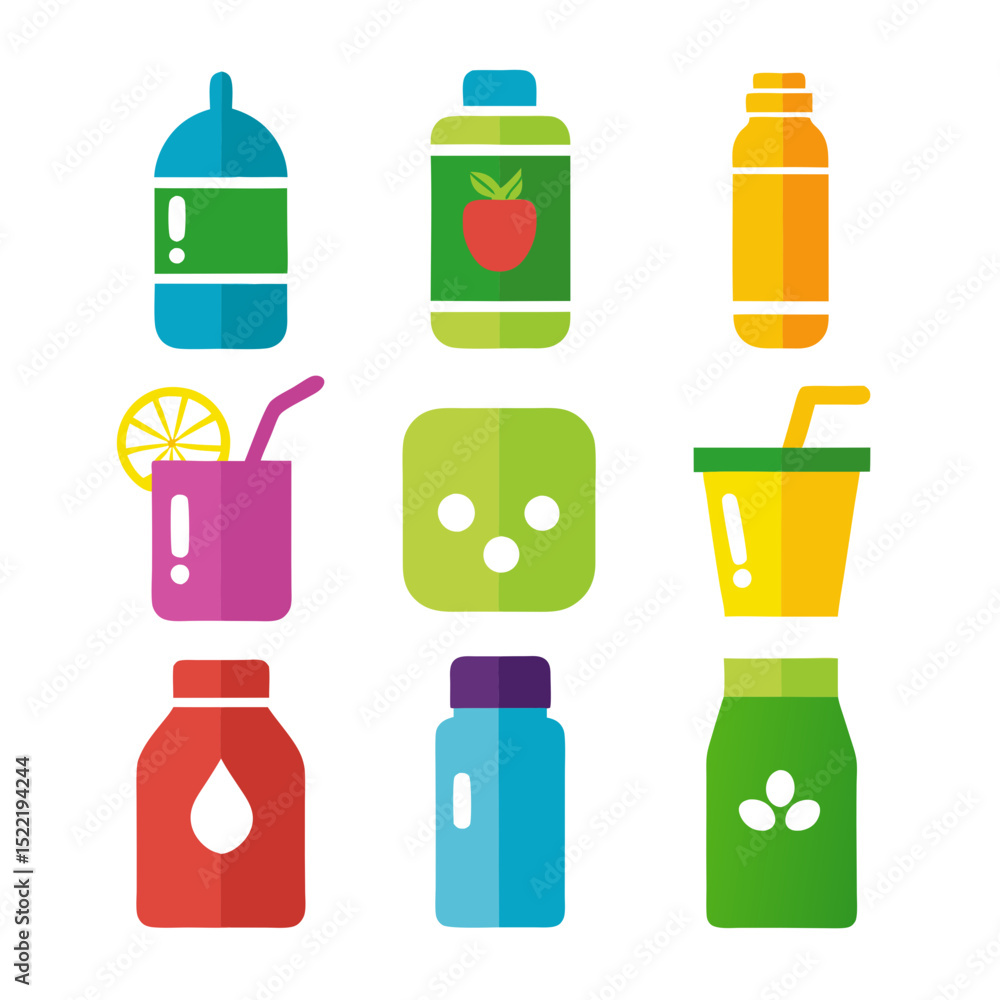 Poster assorted flat vector drink and food container icons set