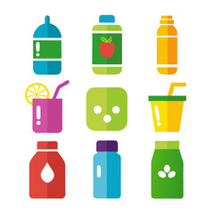 Assorted Flat Vector Drink and Food Container Icons Set