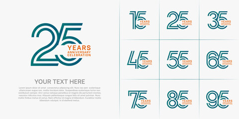 Anniversary logo set with double line number style. green and orange color can be use for special moment