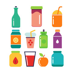 Colorful flat illustration of different drinks and ingredients
