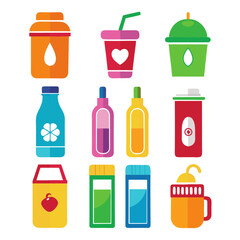 Collection of Colorful Container Icons with Simple Flat Design