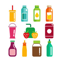 Fototapeta premium Colorful Drink and Bottle Icon Set on White Background