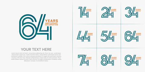 Anniversary logo set with double line number style. green and orange color can be use for special moment