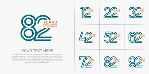 Anniversary logo set with double line number style. green and orange color can be use for special moment