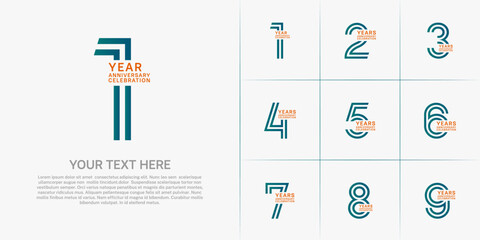 Anniversary logo set with double line number style. green and orange color can be use for special moment