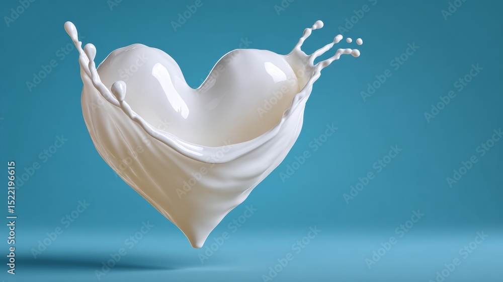 Aufkleber heart made of milk is floating in the air. the heart is white and the milk is splashing out of it. t