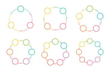 Six blank circle diagram templates - 3, 4, 5, 6, 7 and 8 parts, circle infographics set, vector eps10 illustration