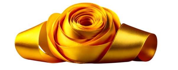 Curled yellow satin ribbon with realistic folds and soft shadows, isolated on transparent background --ar 5:2 --v 7.0 --p 537mr6h --s 250