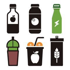 Collection of beverages and juice illustrations in flat design