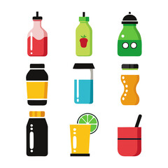 Flat Vector Illustration of Kitchen Seasoning and Drink Bottles