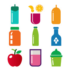 Assortment of colorful beverage and food item icons graphic