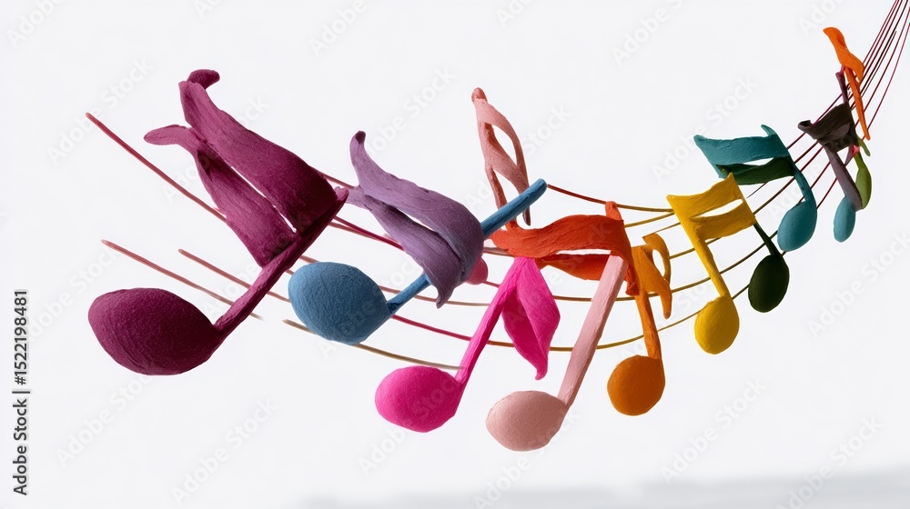 Poster colorful line of musical notes with a white background. the notes are arranged in a way that they se