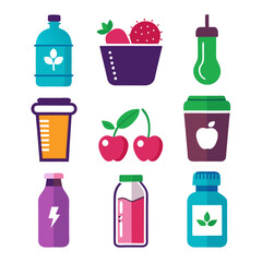 Flat vector illustration of assorted healthy drink containers