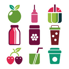 Colorful Flat Style Graphic of Fruits and Drink Items