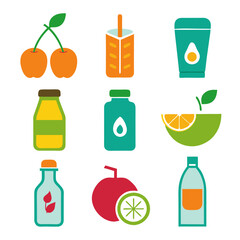 Flat style icons of fruit juice and beverage containers
