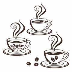 Obraz premium Elegant Coffee Cup Illustrations with Steam and Coffee Beans