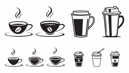 Fototapeta premium Various Black and White Coffee Cups and Mugs Illustrations