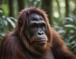 Fototapeta premium closeup of an orangutan in the forest