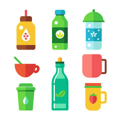 Collection of vector graphics with flat style beverage containers