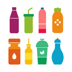 Collection of stylized colorful bottles and containers illustration