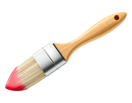 Paintbrush with red paint on the bristles