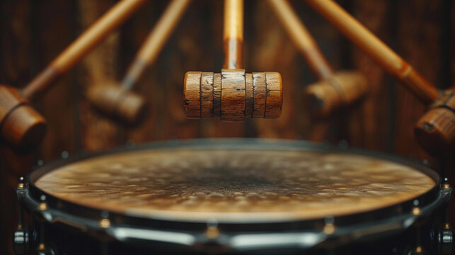 Suspended Timpanist's Mallets Ready to Strike
