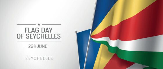 Seychelles happy flag day greeting card, banner vector illustration