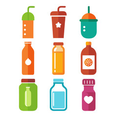 Collection of colorful and playful drink and liquid containers
