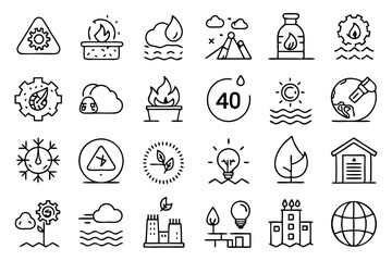 Fototapeta premium Single line icon depicting climate change disaster and global issues