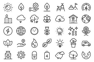 High quality line icons depicting environmental themes nature earth sustainability