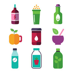 Colorful flat vector illustration of diverse beverage containers