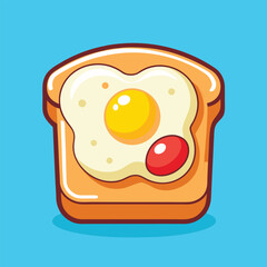 Cute Toasted Bread with Egg – Cartoon Vector Icon Illustration, Food Breakfast Concept Isolated Flat

