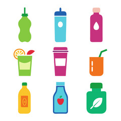 Colorful drink containers collection in a flat vector style