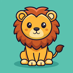 Cute Lion Sitting – Cartoon Vector Icon Illustration, Animal Nature Concept Isolated Premium Flat
