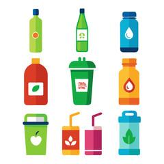 Collection of colorful flat design drink containers on white background