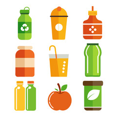 Assortment of containers and fruit in flat style design