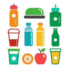 Colorful Flat Design Still Life of Healthy Food and Drinks