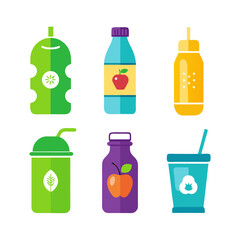 Colorful flat design vector graphics of fruit juice bottles