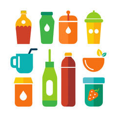 Collection of Flat Design Colorful Food and Drink Illustrations