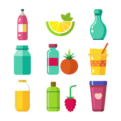 Vibrant Assortment of Flat Design Drinks and Fruits