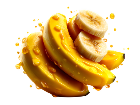 Floating banana slices with curved shapes and soft edges, isolated on transparent background --ar 4:3 --v 7.0 --p 537mr6h --s 250