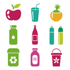 Colorful Flat Vector Graphic of Fruit and Drink Containers