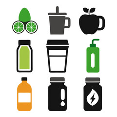 Assorted drink and food vector icons isolated on white