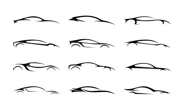 various car silhouette outline logo collection
